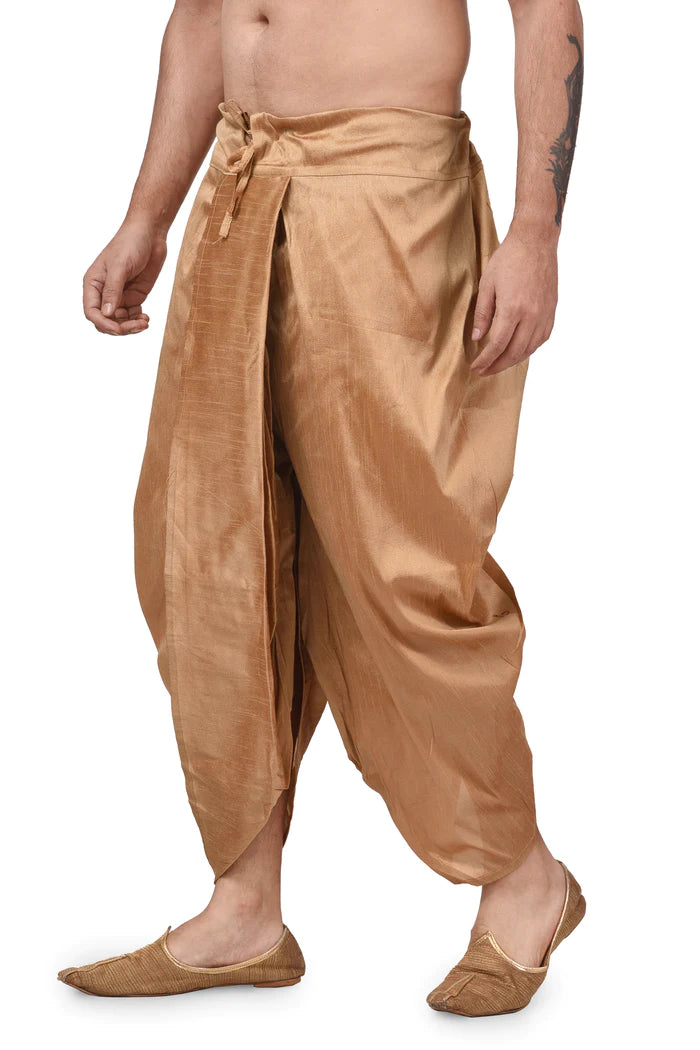 HAMSAFAR Men's Rose Gold Silk Blend Traditional Dhoti