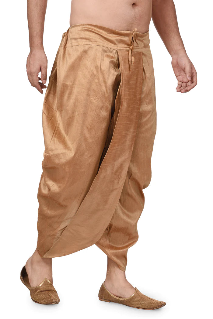 HAMSAFAR Men's Rose Gold Silk Blend Traditional Dhoti