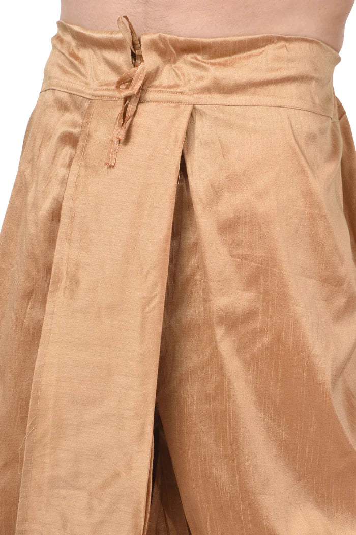 HAMSAFAR Men's Rose Gold Silk Blend Traditional Dhoti
