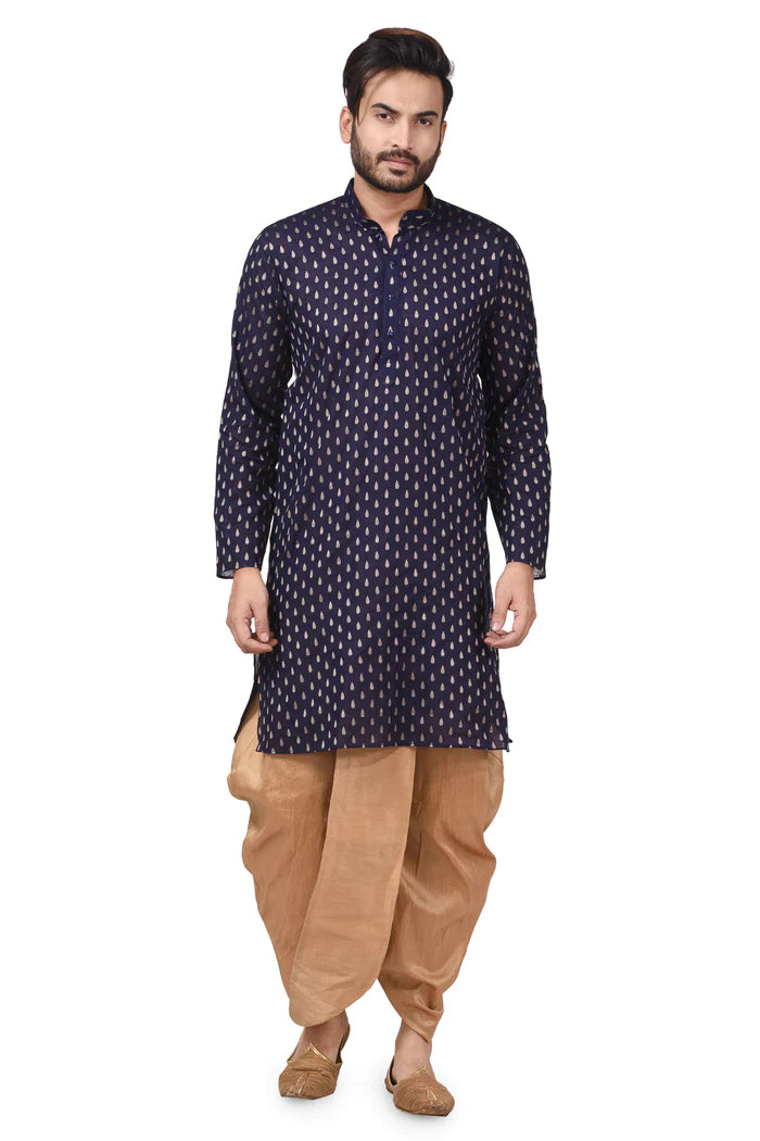 HAMSAFAR Men's Rose Gold Silk Blend Traditional Dhoti