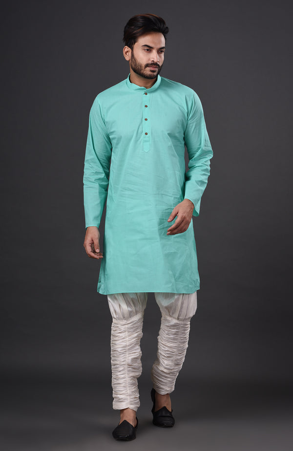 HAMSAFAR Men’s Turquoise Blue Cotton Casual Kurta