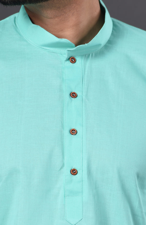 HAMSAFAR Men’s Turquoise Blue Cotton Casual Kurta