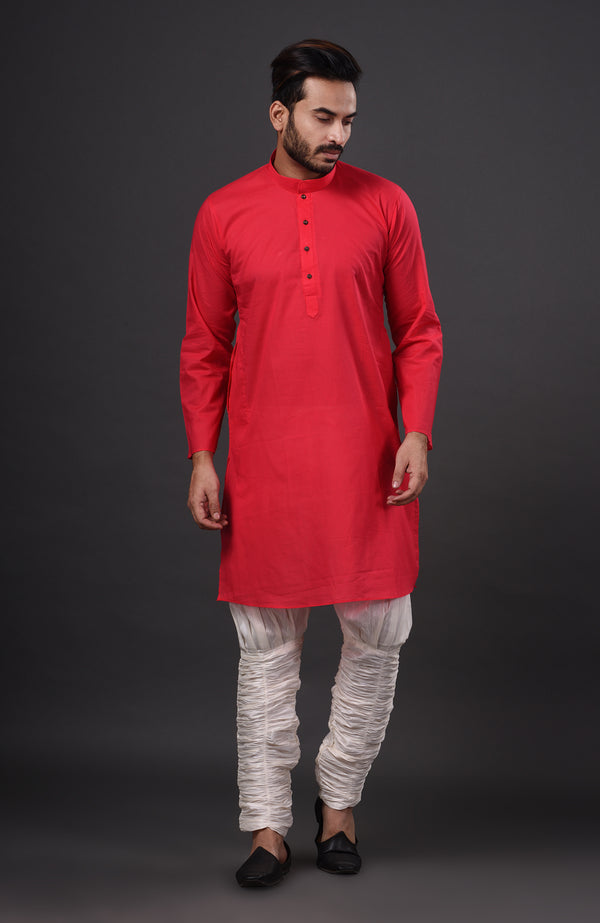 HAMSAFAR Men’s Red Cotton Casual Kurta