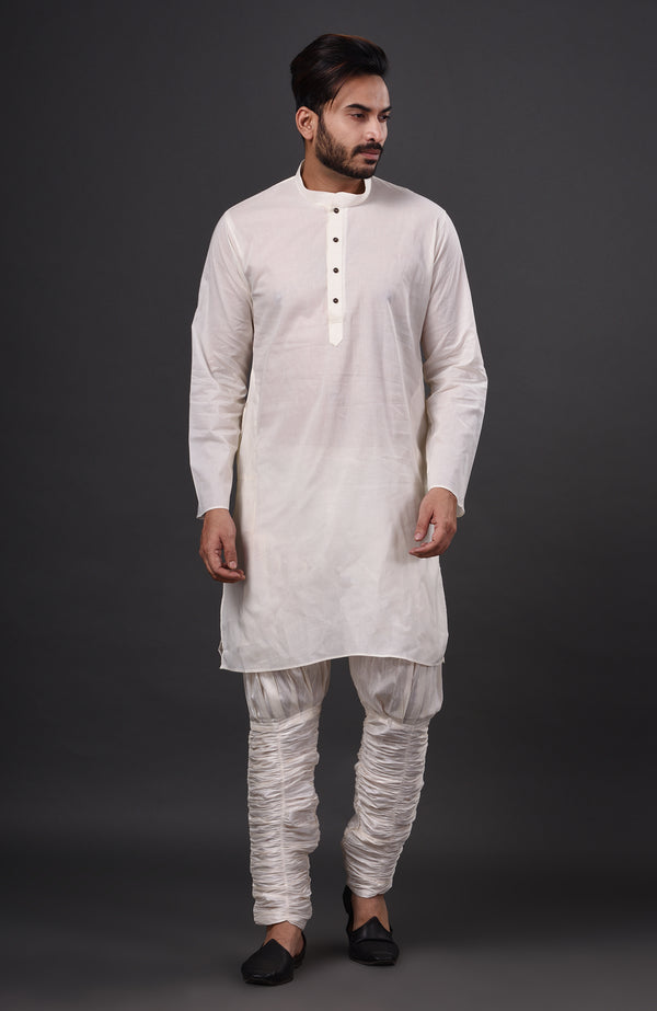 HAMSAFAR Men’s White Cotton Casual Kurta