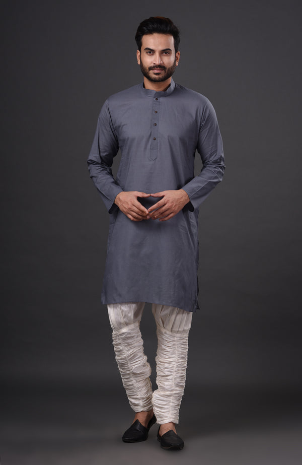 HAMSAFAR Men’s Slate Grey Cotton Casual Kurta