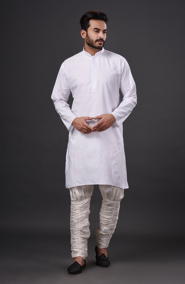 HAMSAFAR Men’s White Cotton Casual Kurta