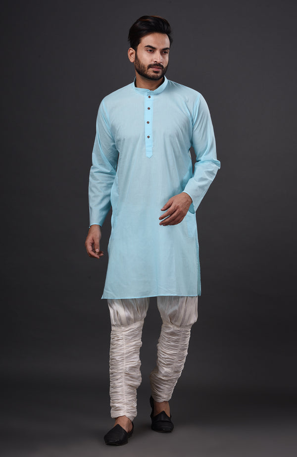 HAMSAFAR Men’s Sky Blue Cotton Casual Kurta