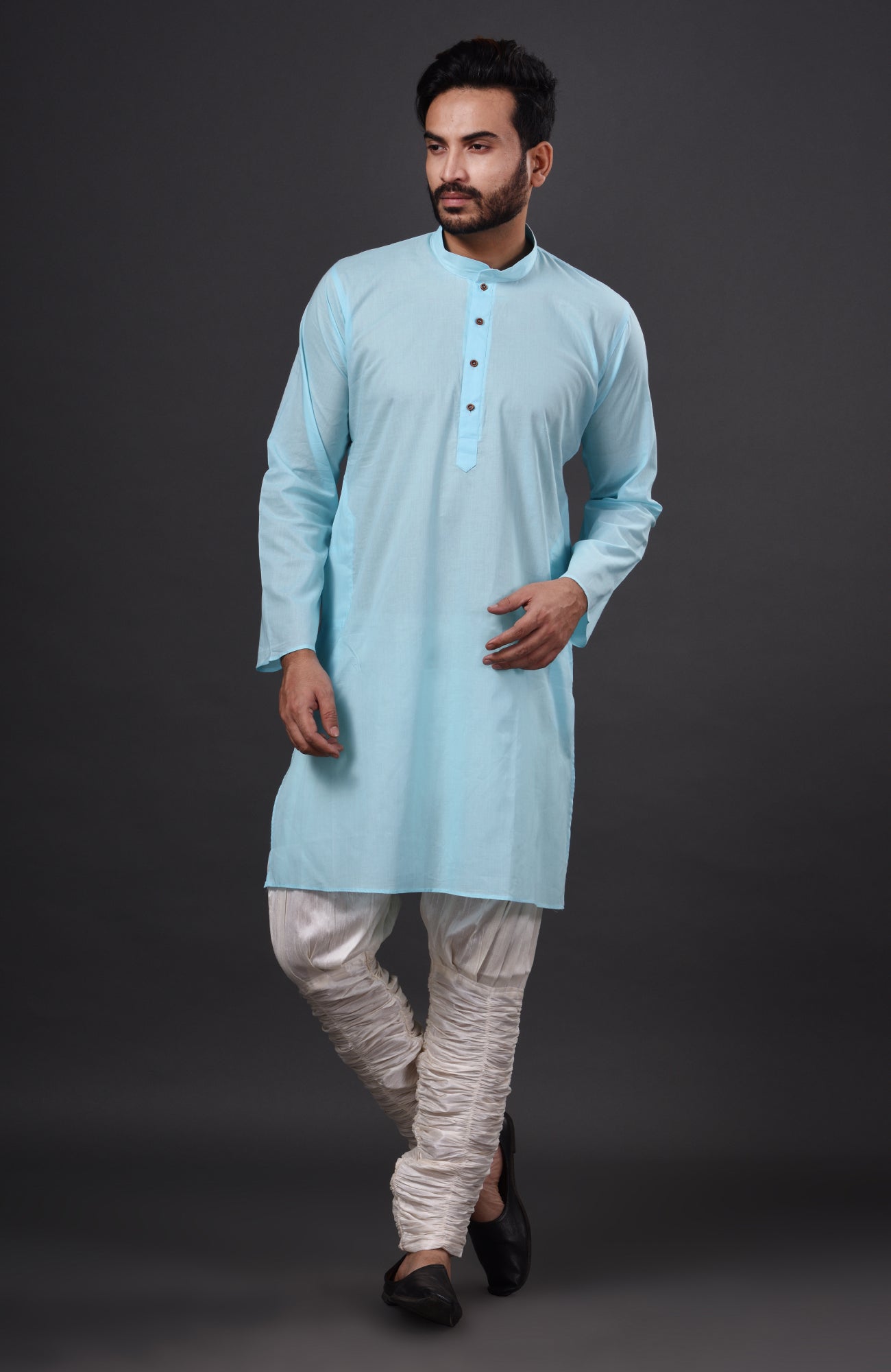 HAMSAFAR Men’s Sky Blue Cotton Casual Kurta