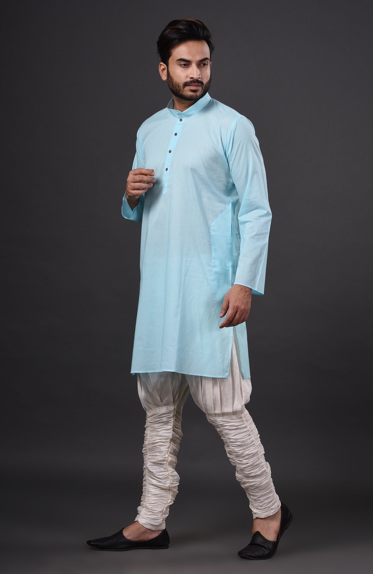 HAMSAFAR Men’s Sky Blue Cotton Casual Kurta