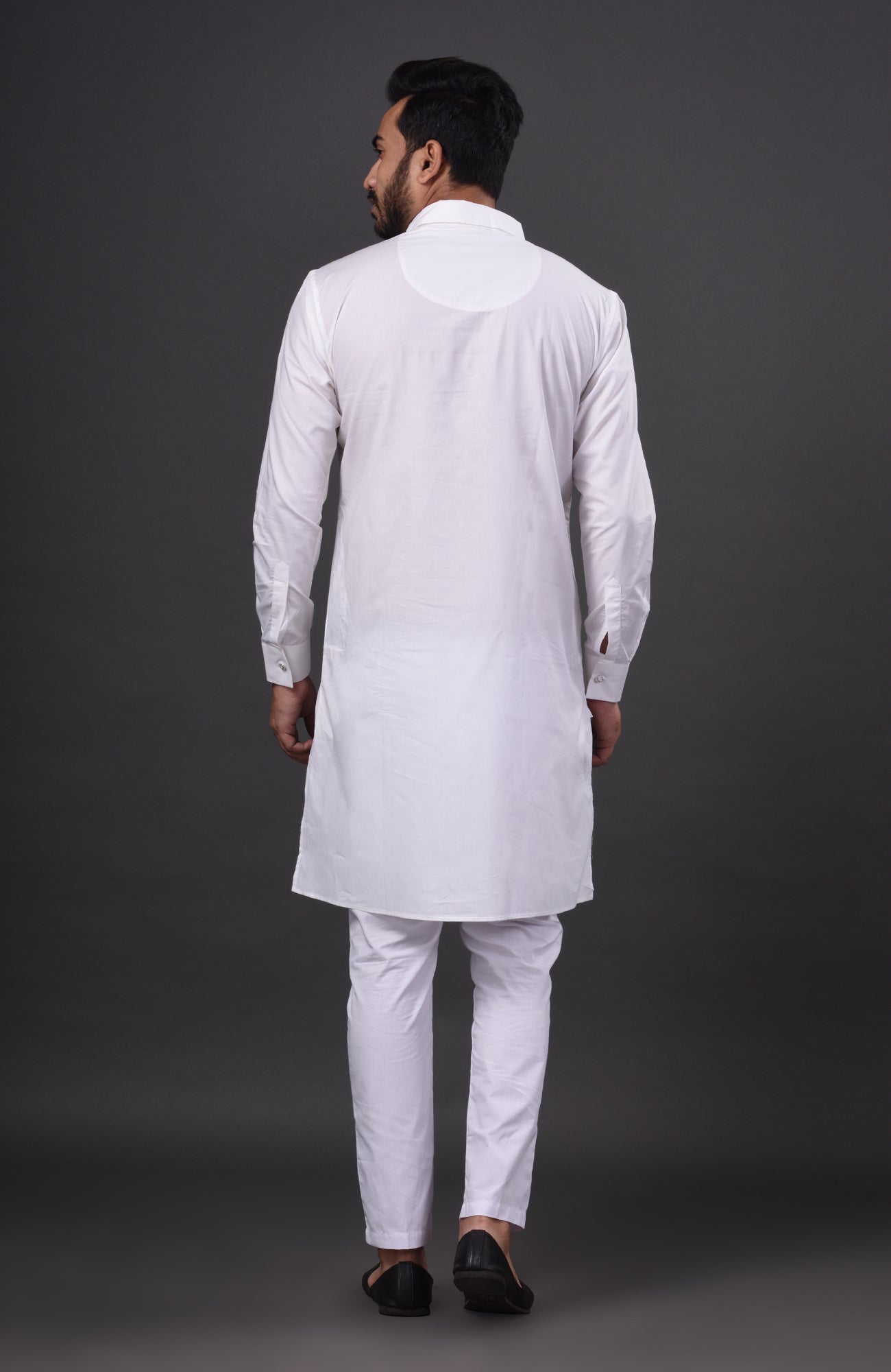 HAMSAFAR Men’s White Cotton Casual Pathani Kurta and Pyjama Set