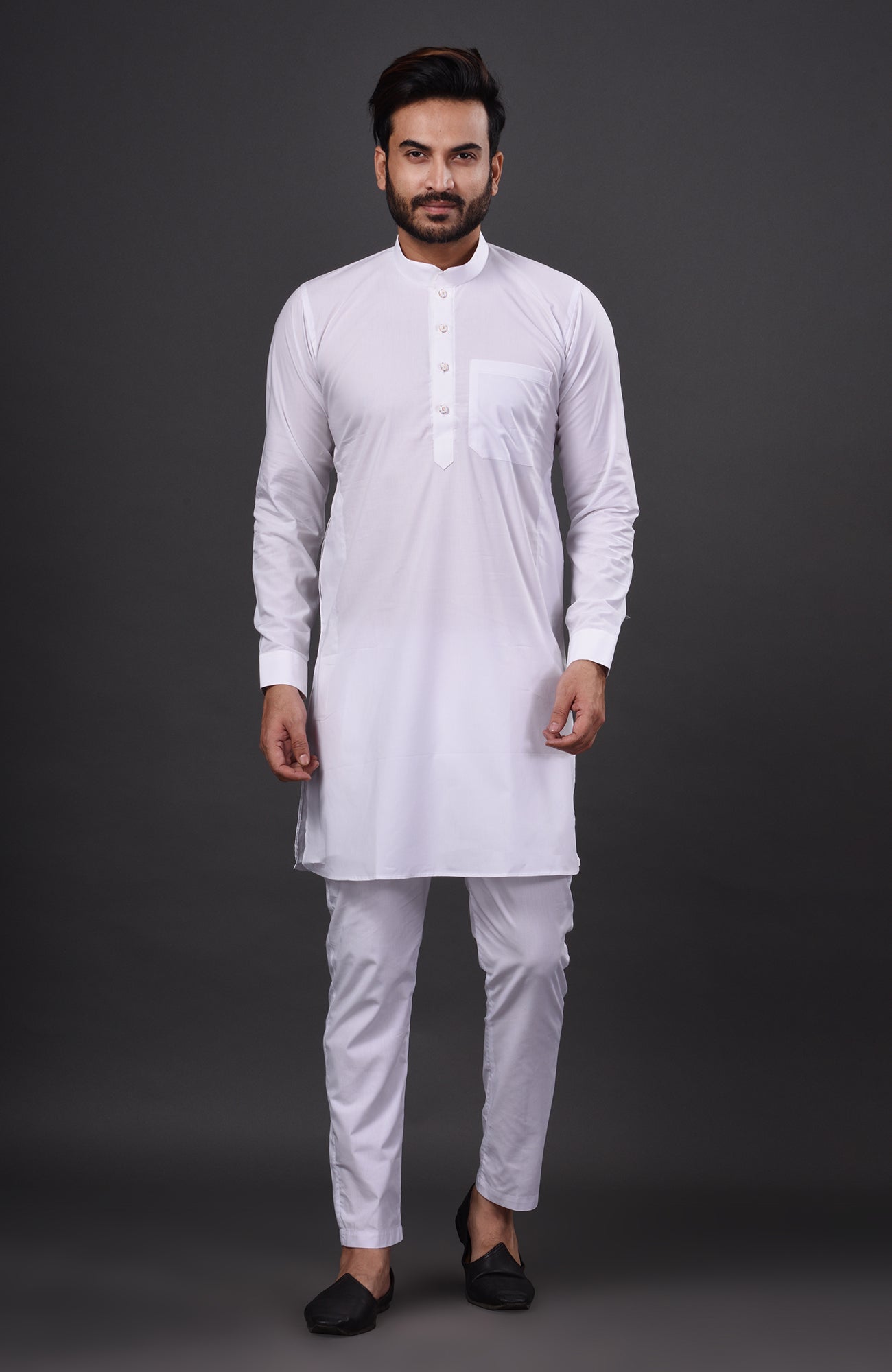 HAMSAFAR Men’s White Cotton Casual Kurta