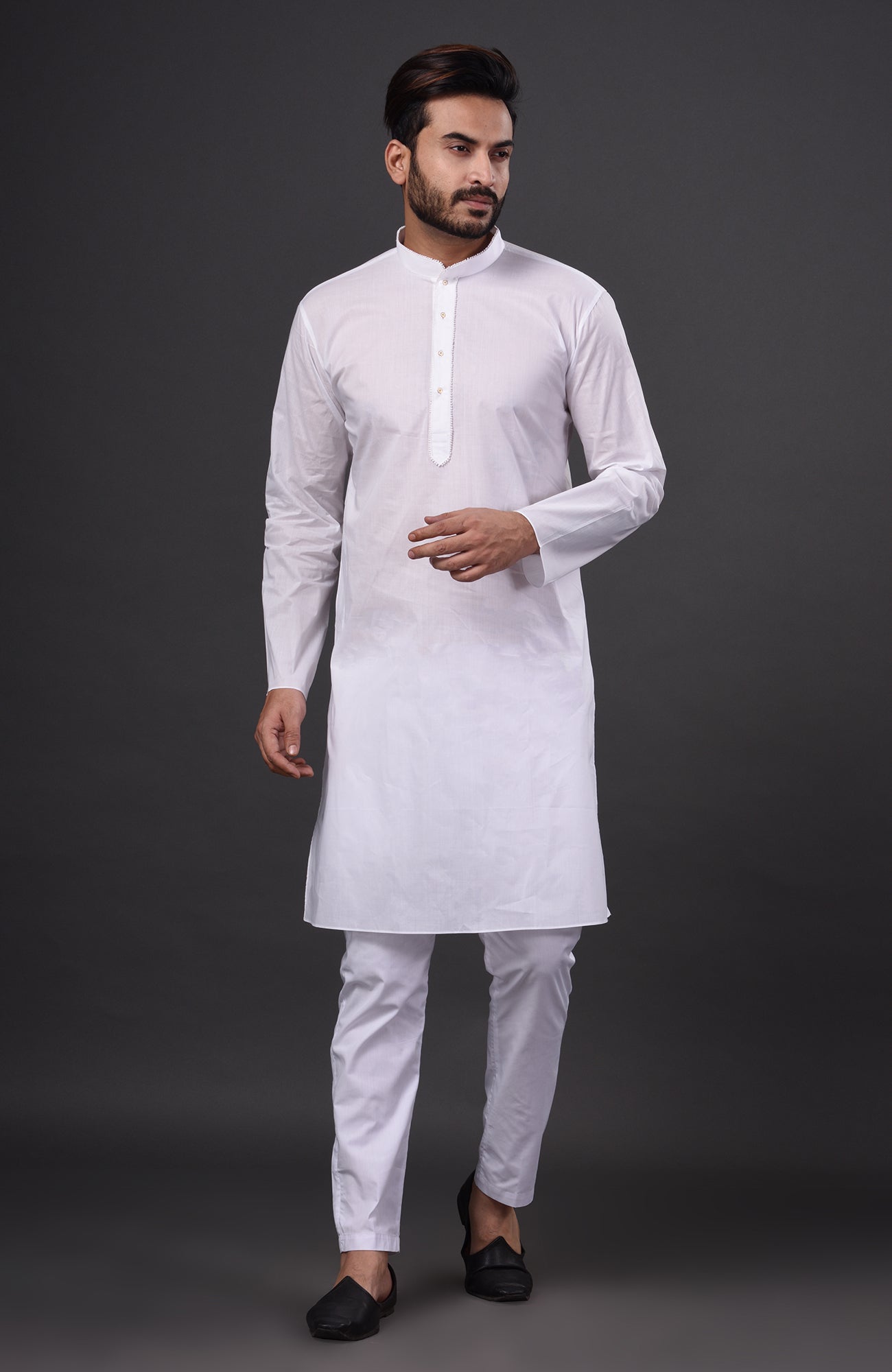 HAMSAFAR Men’s White Cotton Casual Kurta