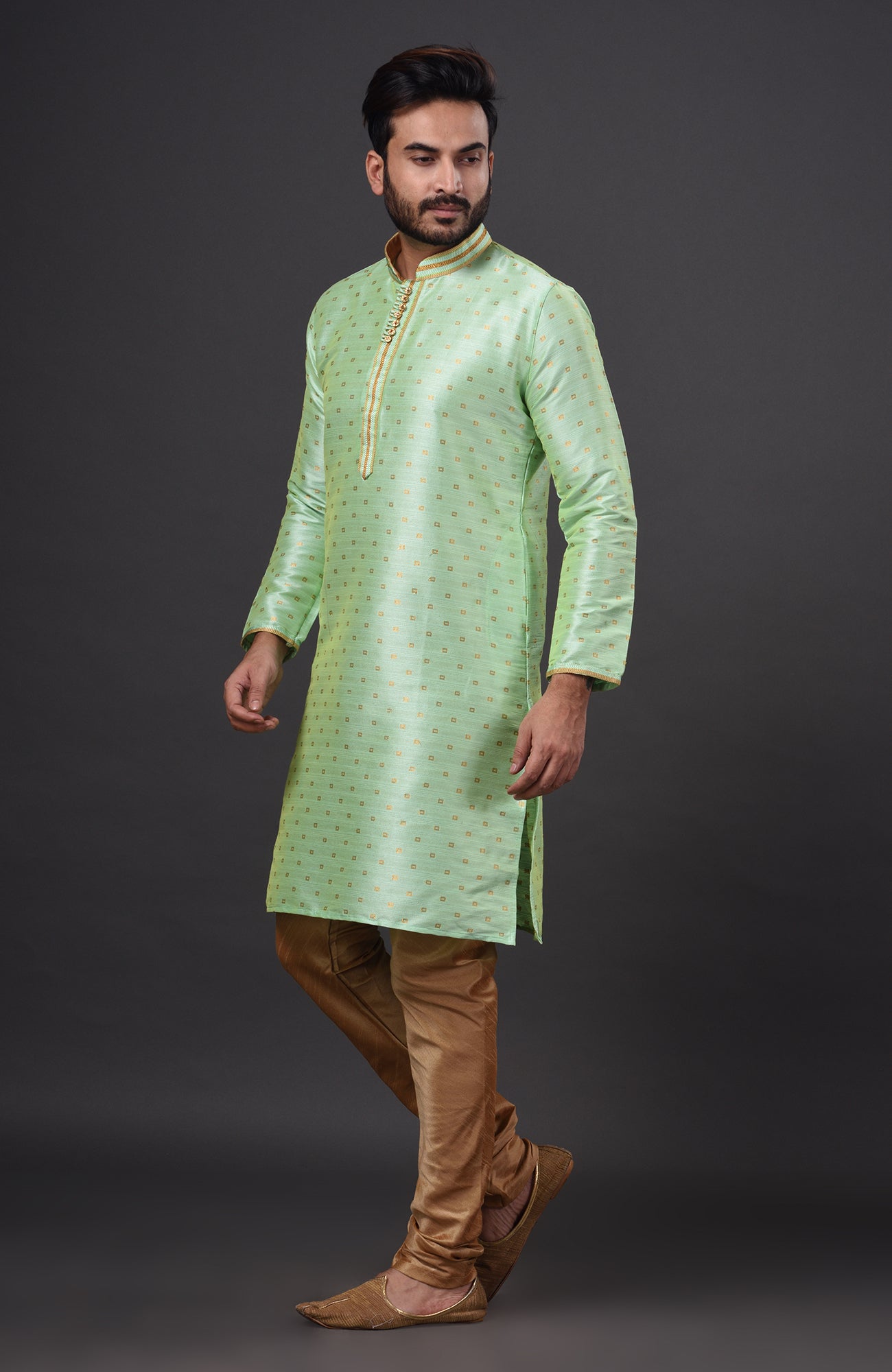 HAMSAFAR Men’s Sea Green Dupion Silk Party Wear Kurta