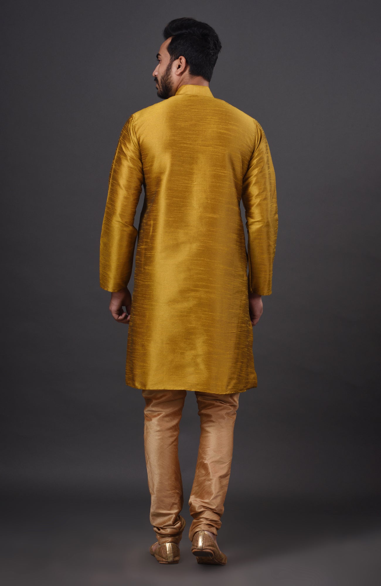 HAMSAFAR Men’s Golden Dupion Silk Kurta