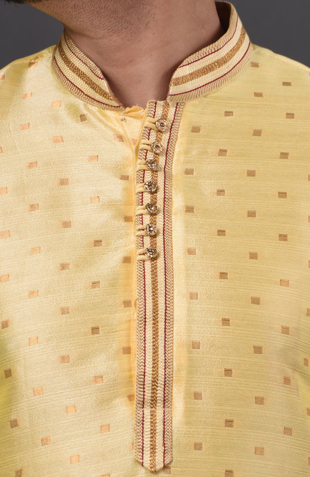 HAMSAFAR Men’s Light Yellow Dupion Silk Party Wear Kurta