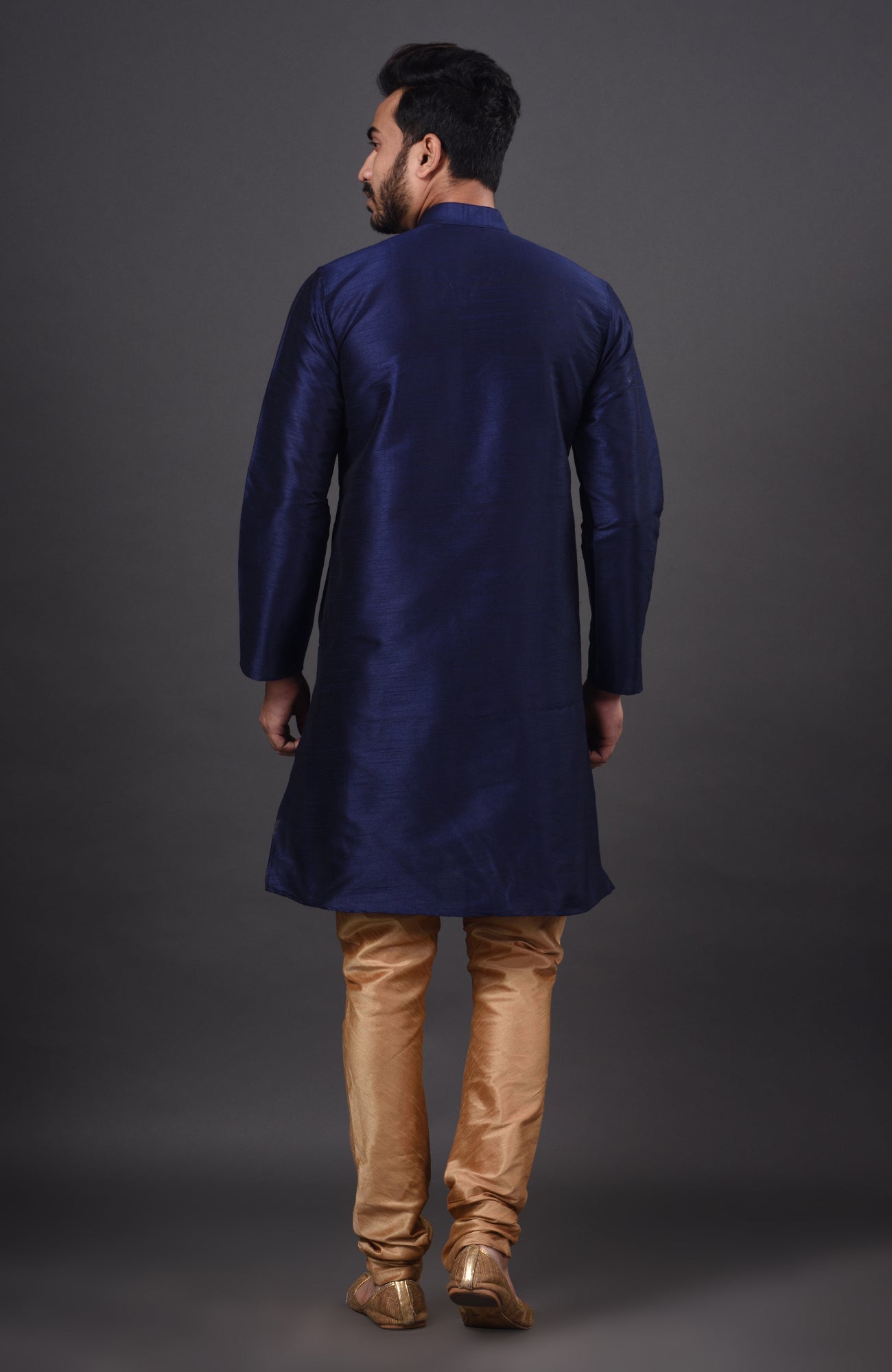 HAMSAFAR Men’s Denim Blue Dupion Silk Kurta