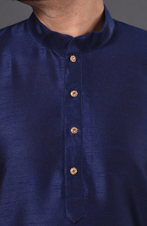 HAMSAFAR Men’s Denim Blue Dupion Silk Kurta