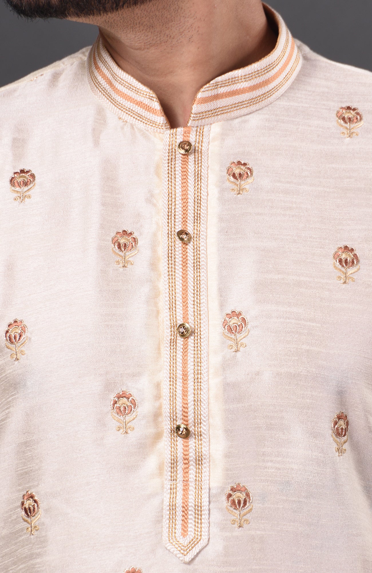 HAMSAFAR Men’s Off White Dupion Silk Party Wear Kurta