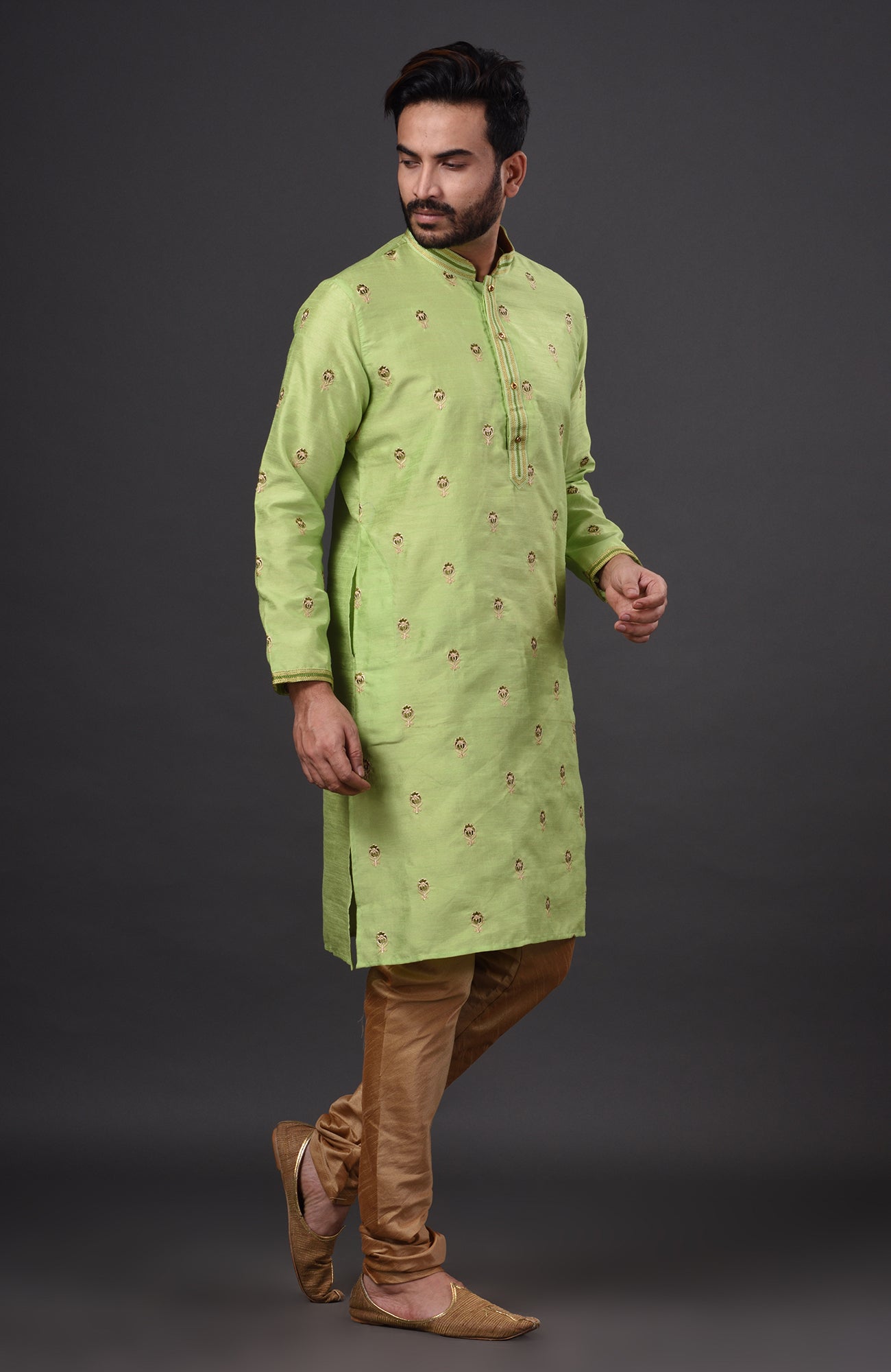 HAMSAFAR Men’s Light Green Dupion Silk Party Wear Kurta