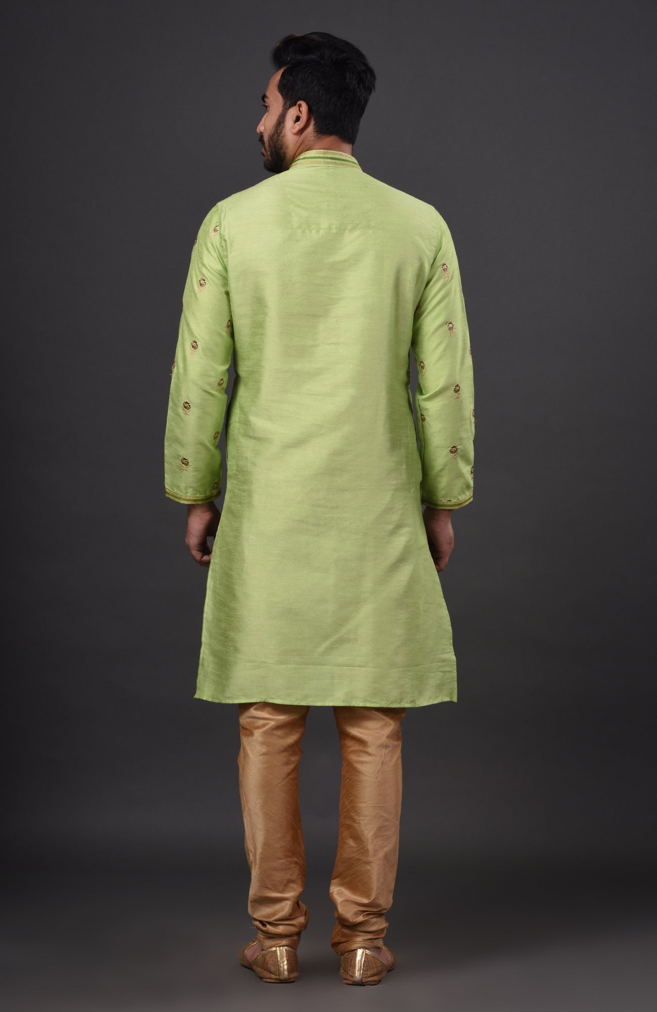 HAMSAFAR Men’s Light Green Dupion Silk Party Wear Kurta