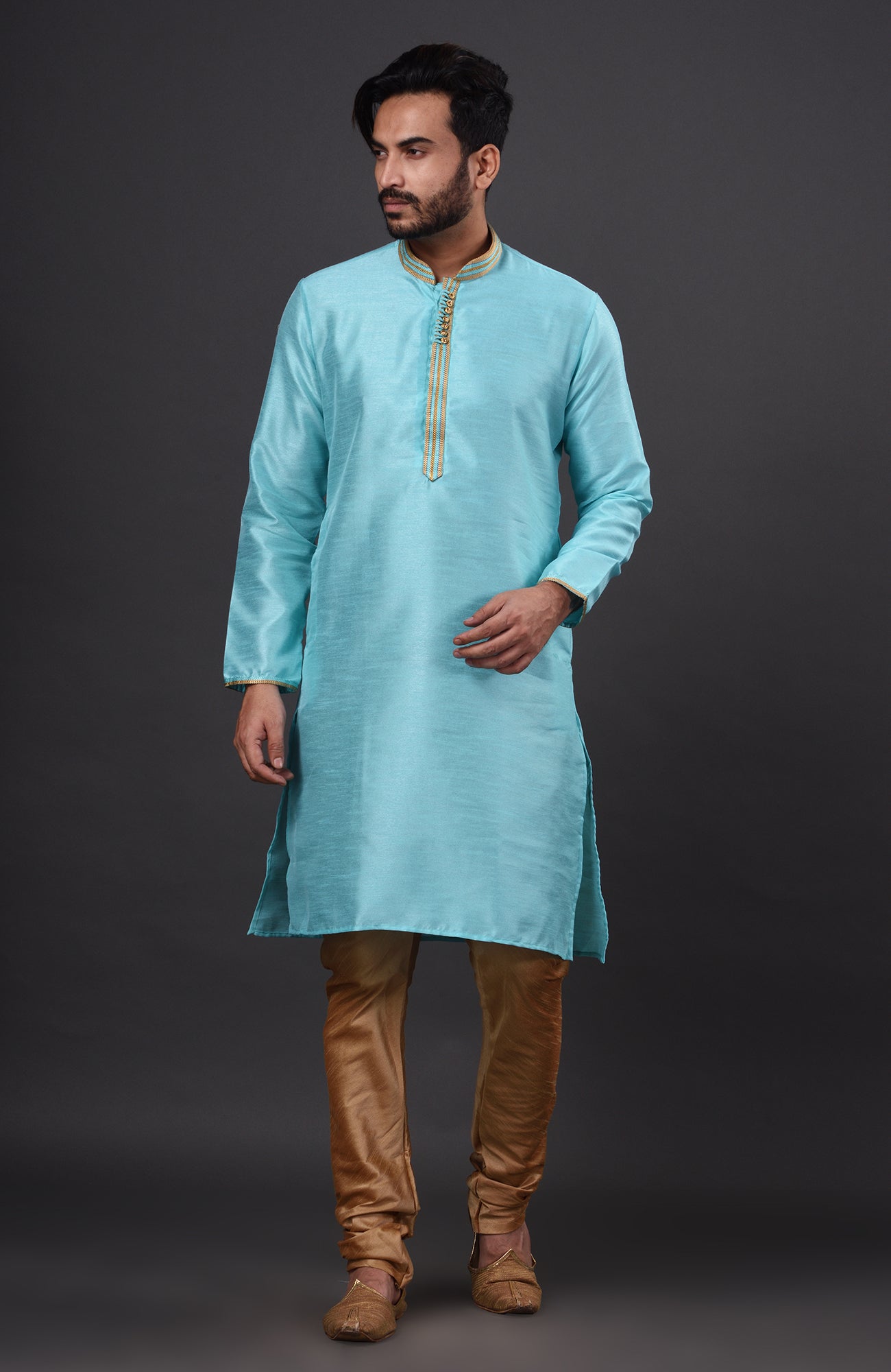 HAMSAFAR Men’s Sky Blue Silk Casual Kurta