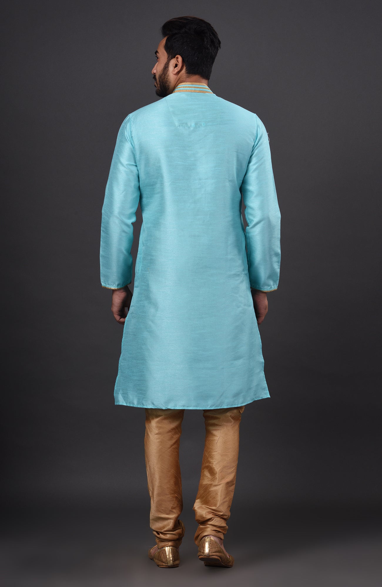 HAMSAFAR Men’s Sky Blue Silk Casual Kurta