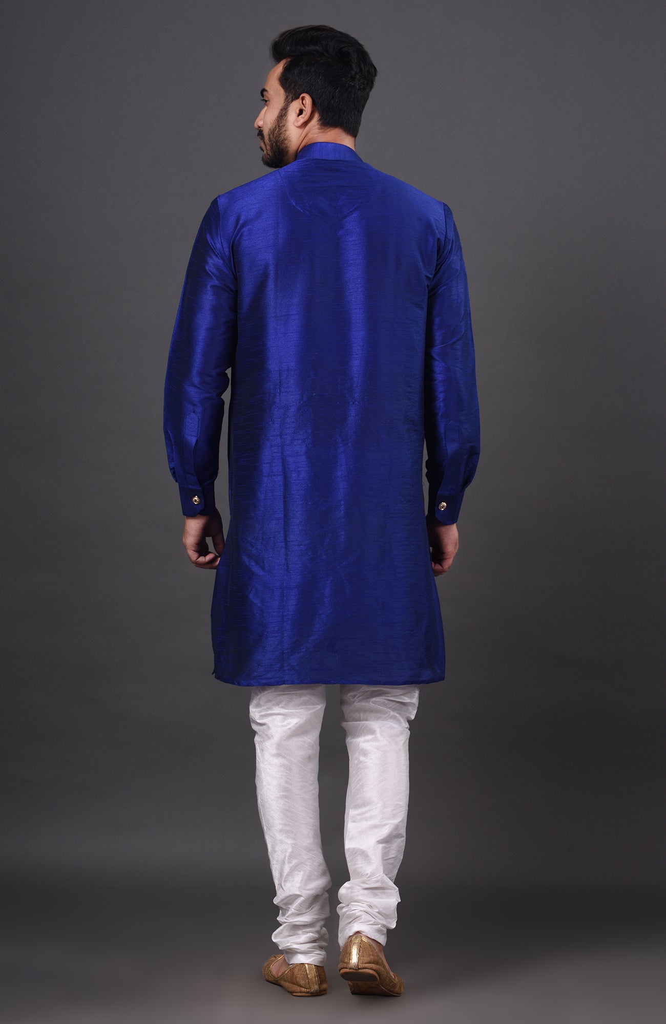 HAMSAFAR Men’s Dark Blue Dupion Silk Designer Wear Kurta