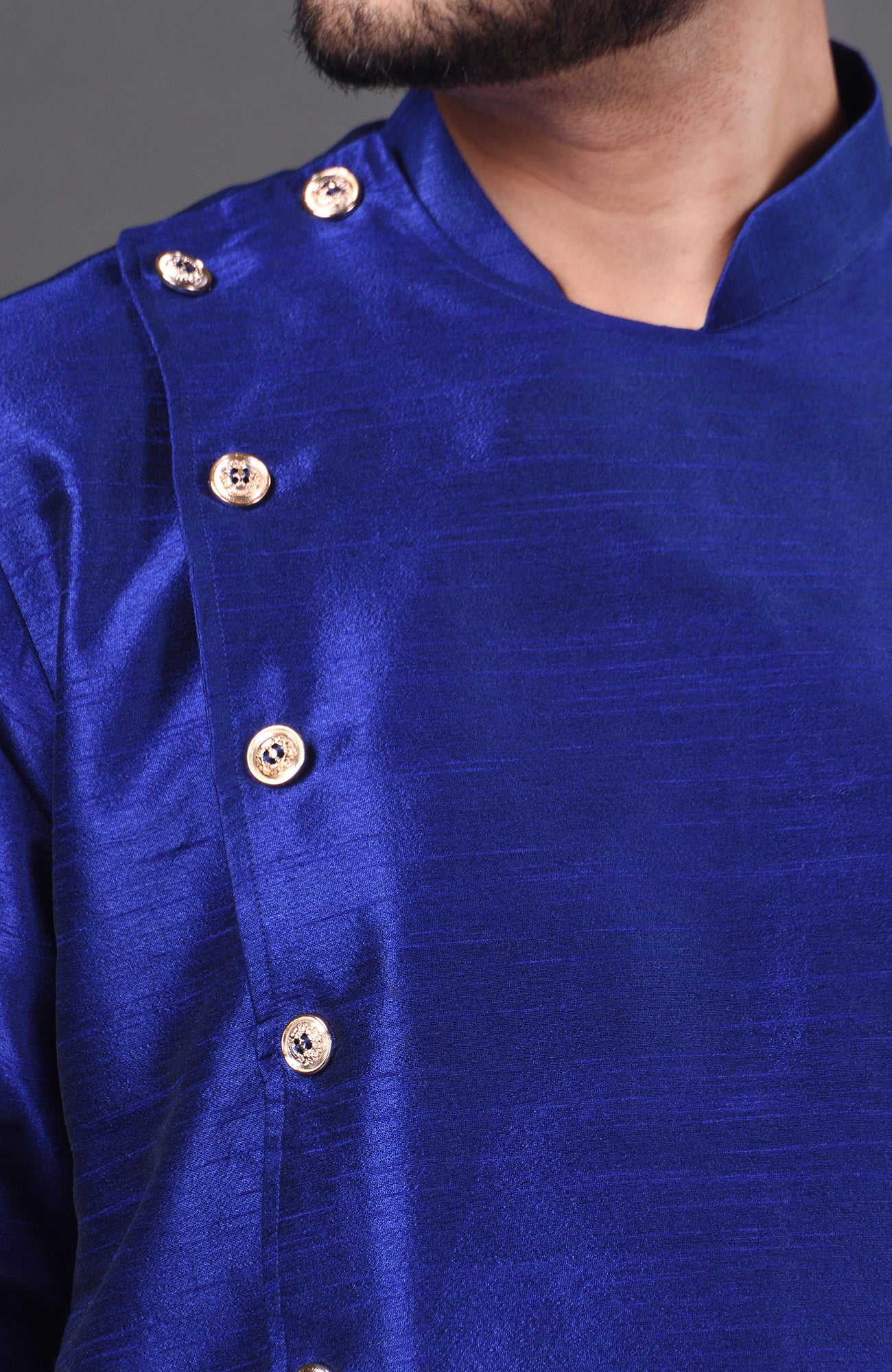 HAMSAFAR Men’s Dark Blue Dupion Silk Designer Wear Kurta
