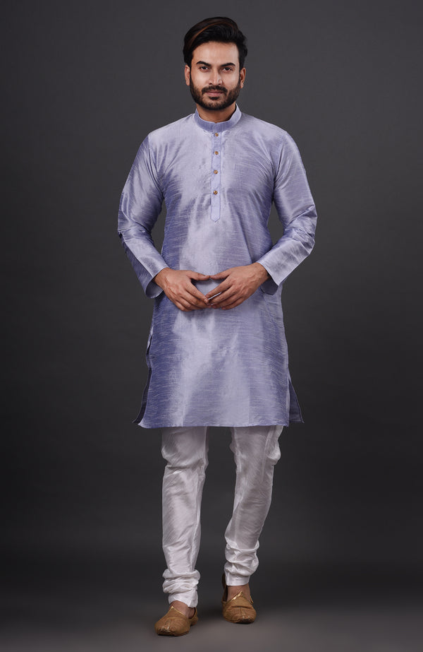 HAMSAFAR Men’s Periwinkle Dupion Silk Kurta