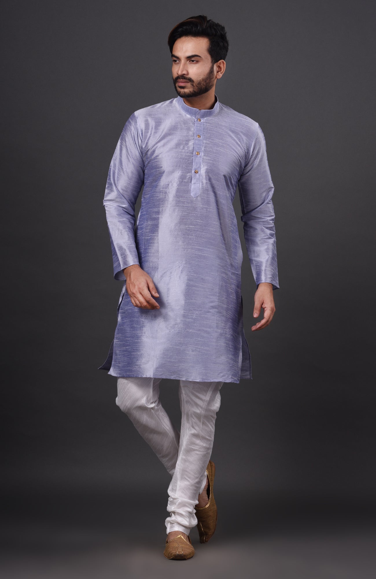 HAMSAFAR Men’s Periwinkle Dupion Silk Kurta