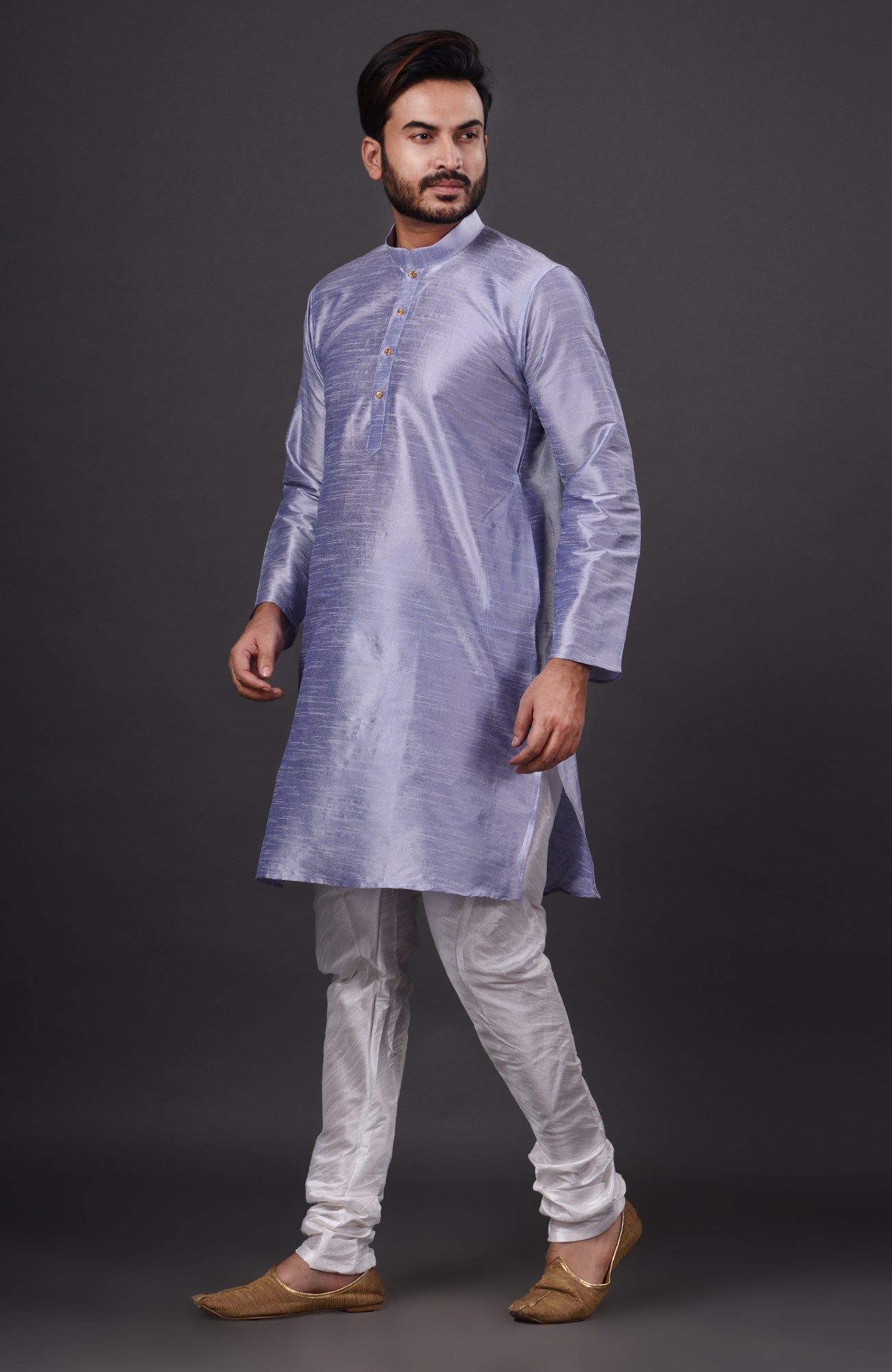 HAMSAFAR Men’s Periwinkle Dupion Silk Kurta