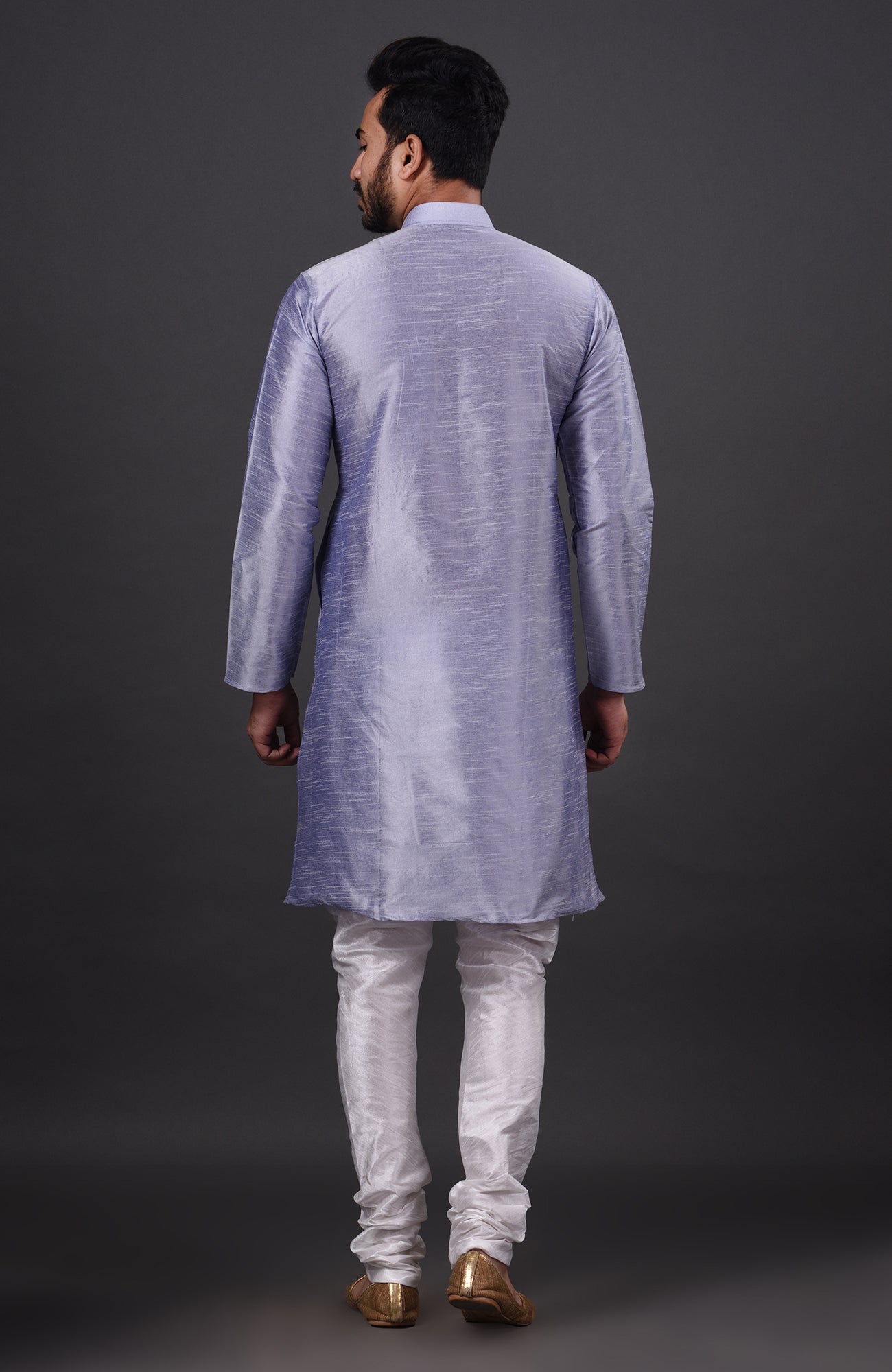 HAMSAFAR Men’s Periwinkle Dupion Silk Kurta