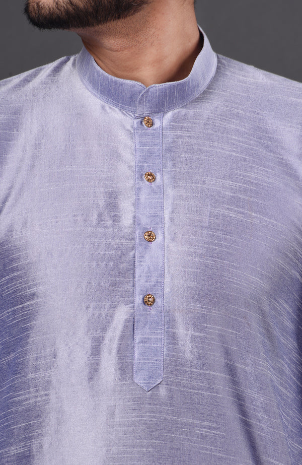 HAMSAFAR Men’s Periwinkle Dupion Silk Kurta