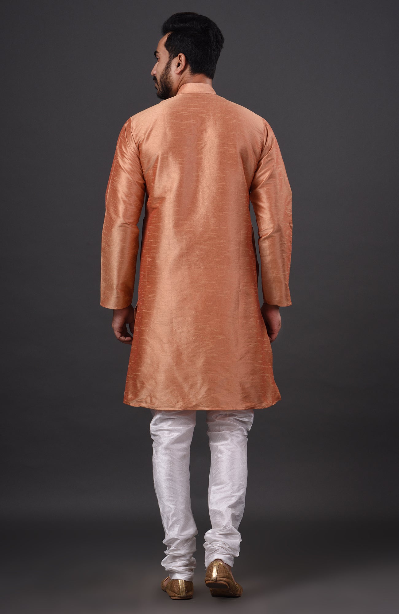 HAMSAFAR Men’s Cantaloupe Dupion Silk Kurta
