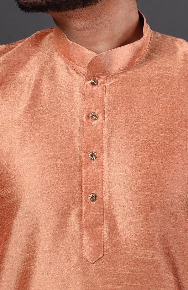 HAMSAFAR Men’s Cantaloupe Dupion Silk Kurta