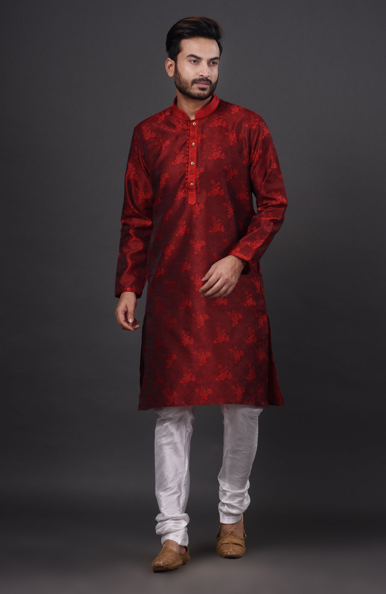 HAMSAFAR Men’s Dark Red Polyester Party Wear Kurta