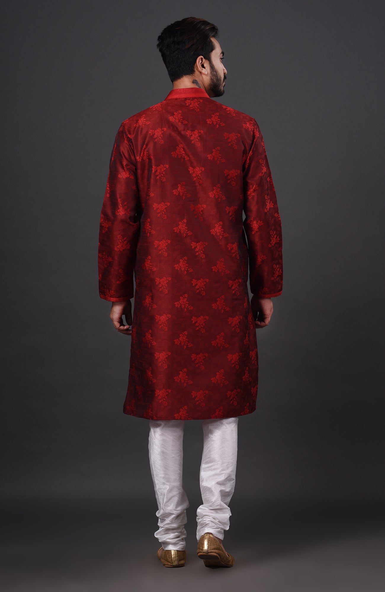 HAMSAFAR Men’s Dark Red Polyester Party Wear Kurta