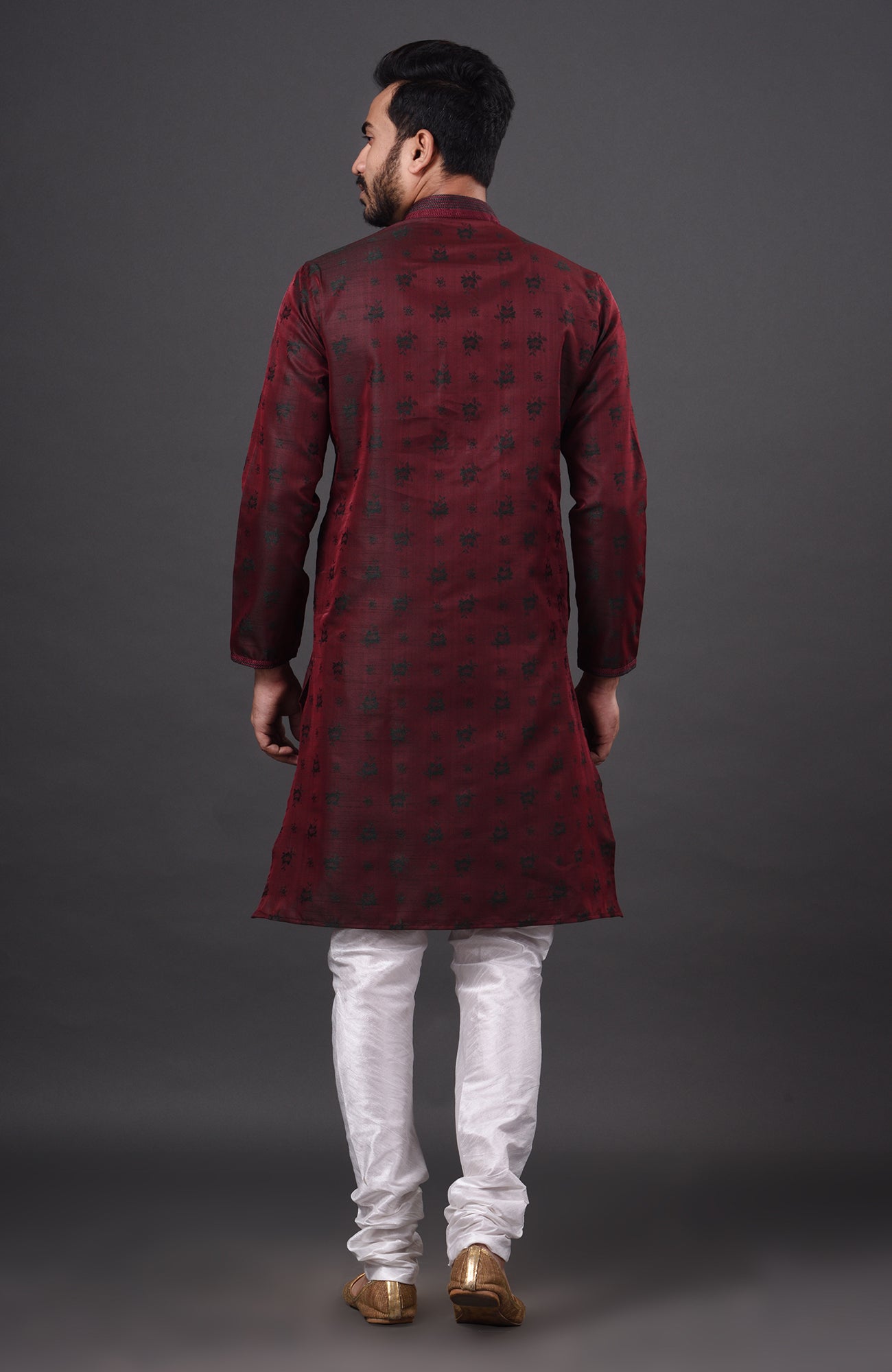 HAMSAFAR Men’s Dark Maroon Dupion Silk Party Wear Kurta