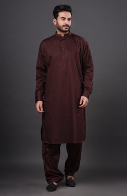 HAMSAFAR Men’s Dark Brown Cotton Casual Pathani Kurta and Pyjama Set