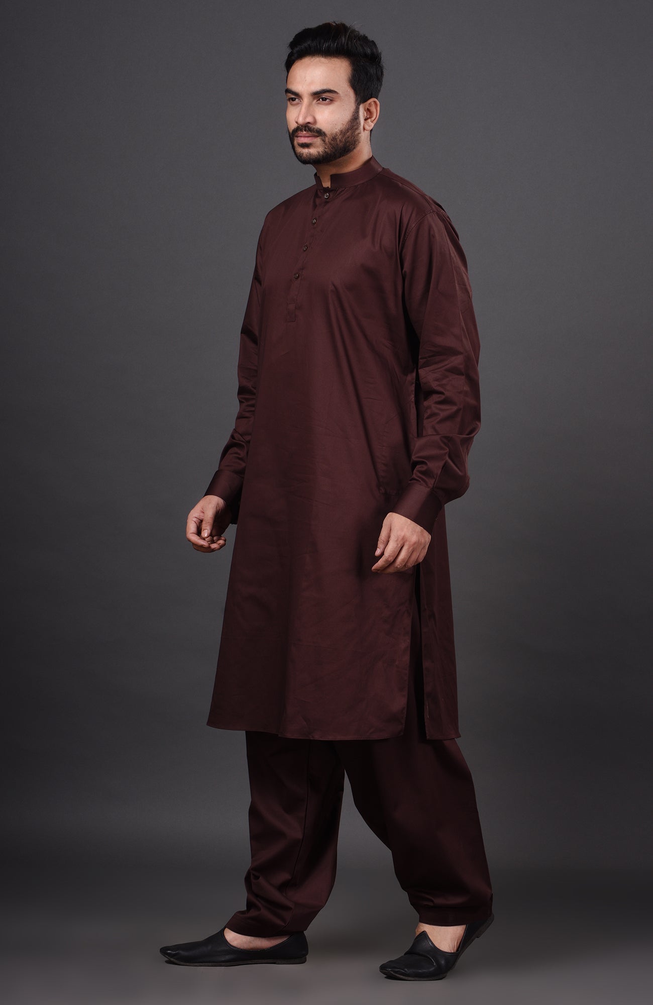 HAMSAFAR Men’s Dark Brown Cotton Casual Pathani Kurta and Pyjama Set