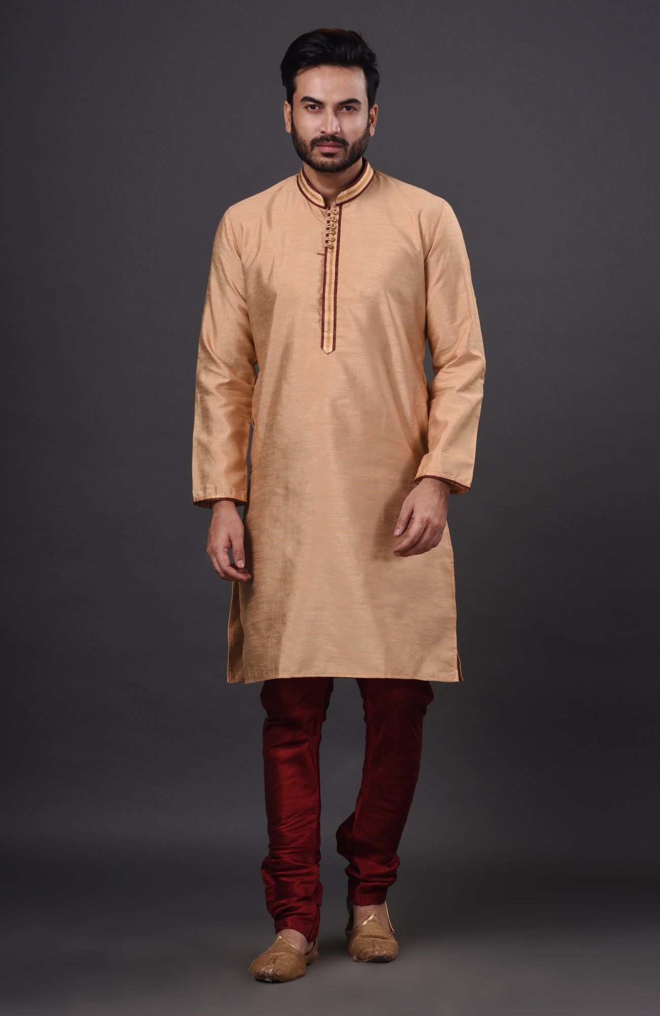 HAMSAFAR Men’s Biscuit Silk Casual Kurta