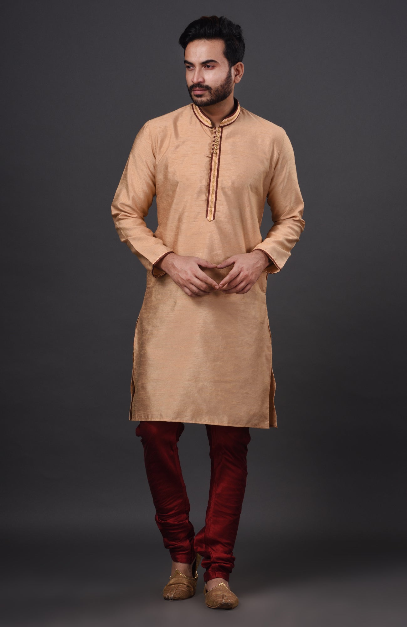 HAMSAFAR Men’s Biscuit Silk Casual Kurta