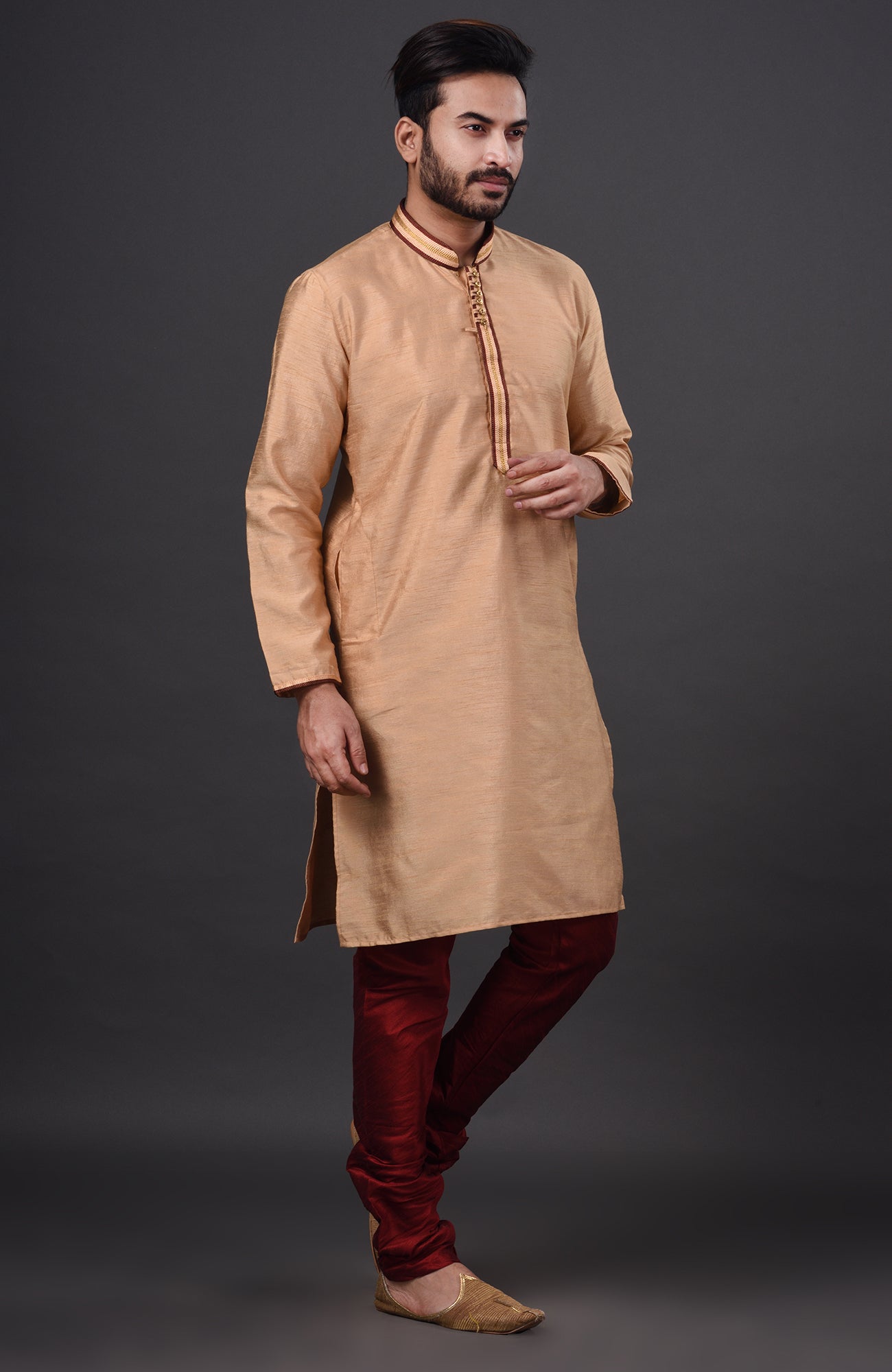 HAMSAFAR Men’s Biscuit Silk Casual Kurta