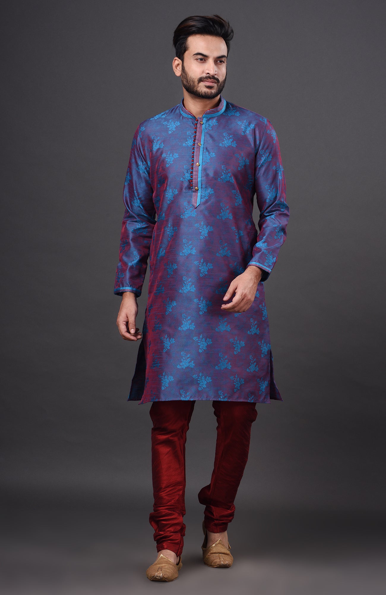 HAMSAFAR Men’s Violet Polyester Party Wear Kurta