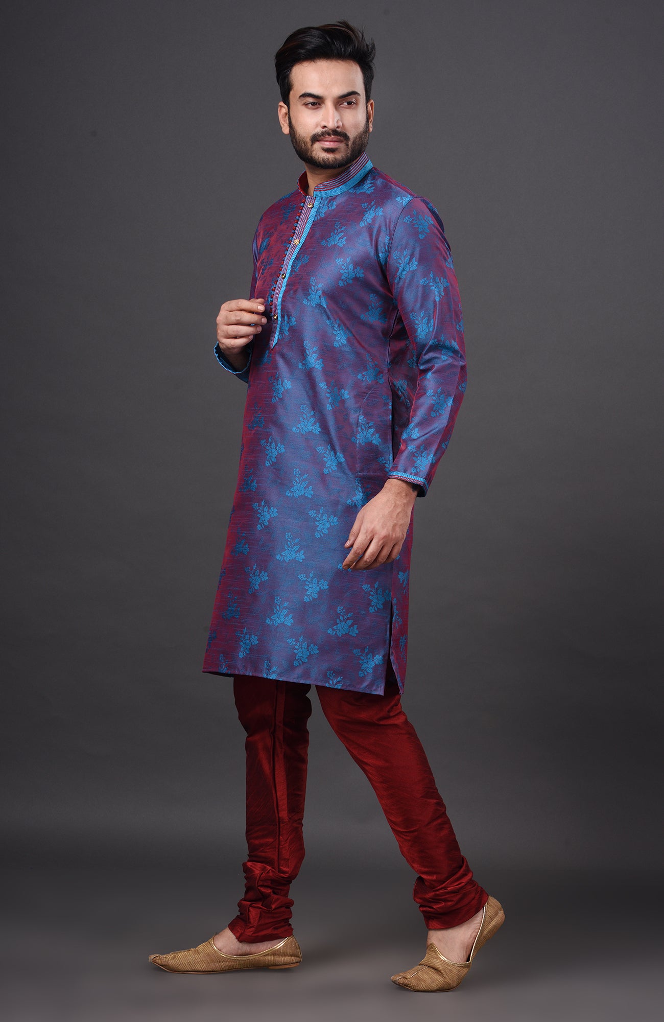 HAMSAFAR Men’s Violet Polyester Party Wear Kurta