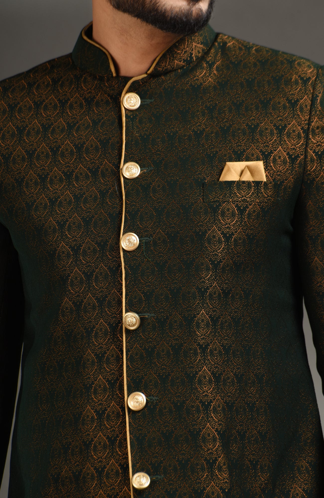 HAMSAFAR Men’s Bottle Green Poly Viscose Sherwani