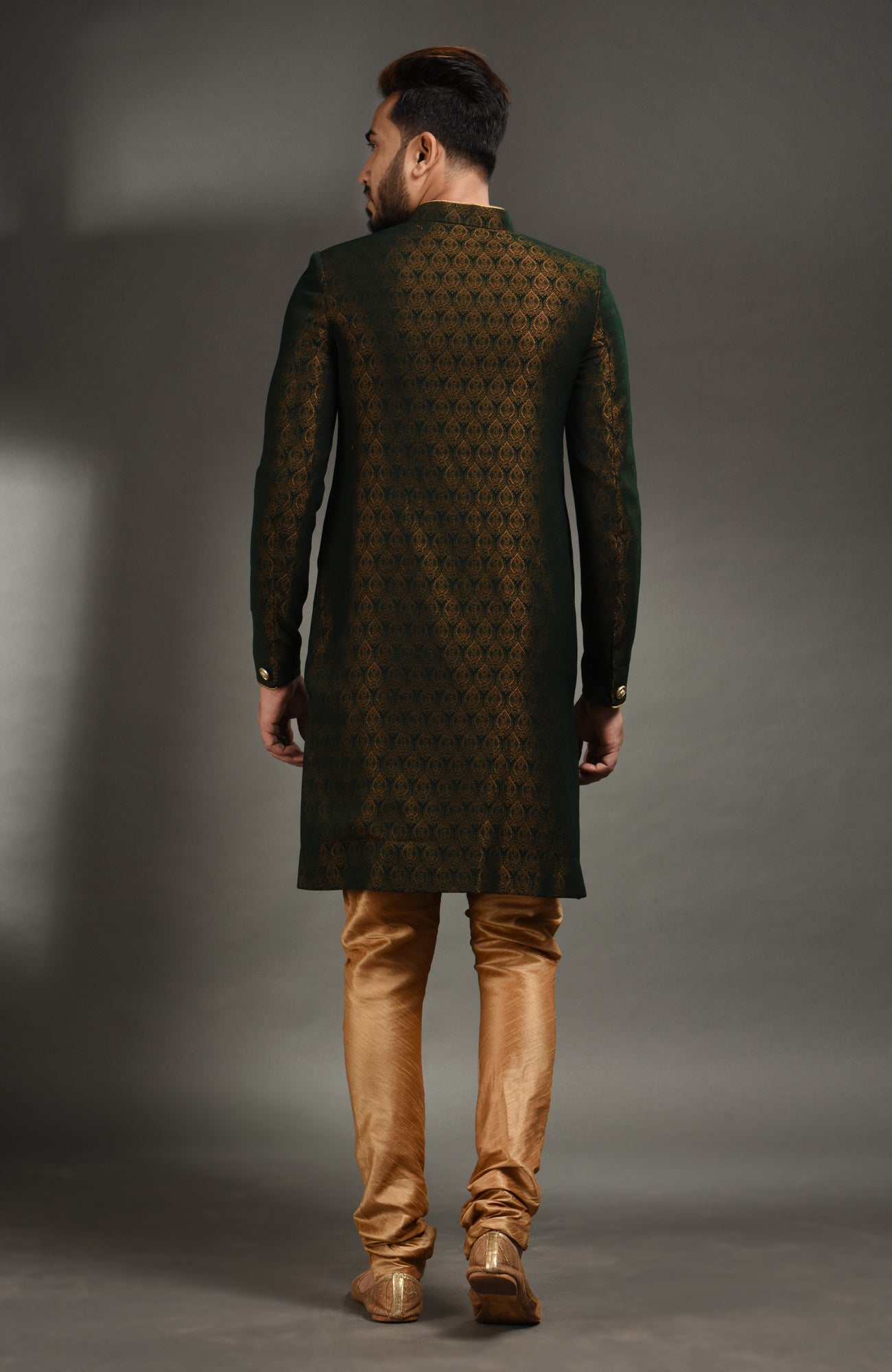 HAMSAFAR Men’s Bottle Green Poly Viscose Sherwani