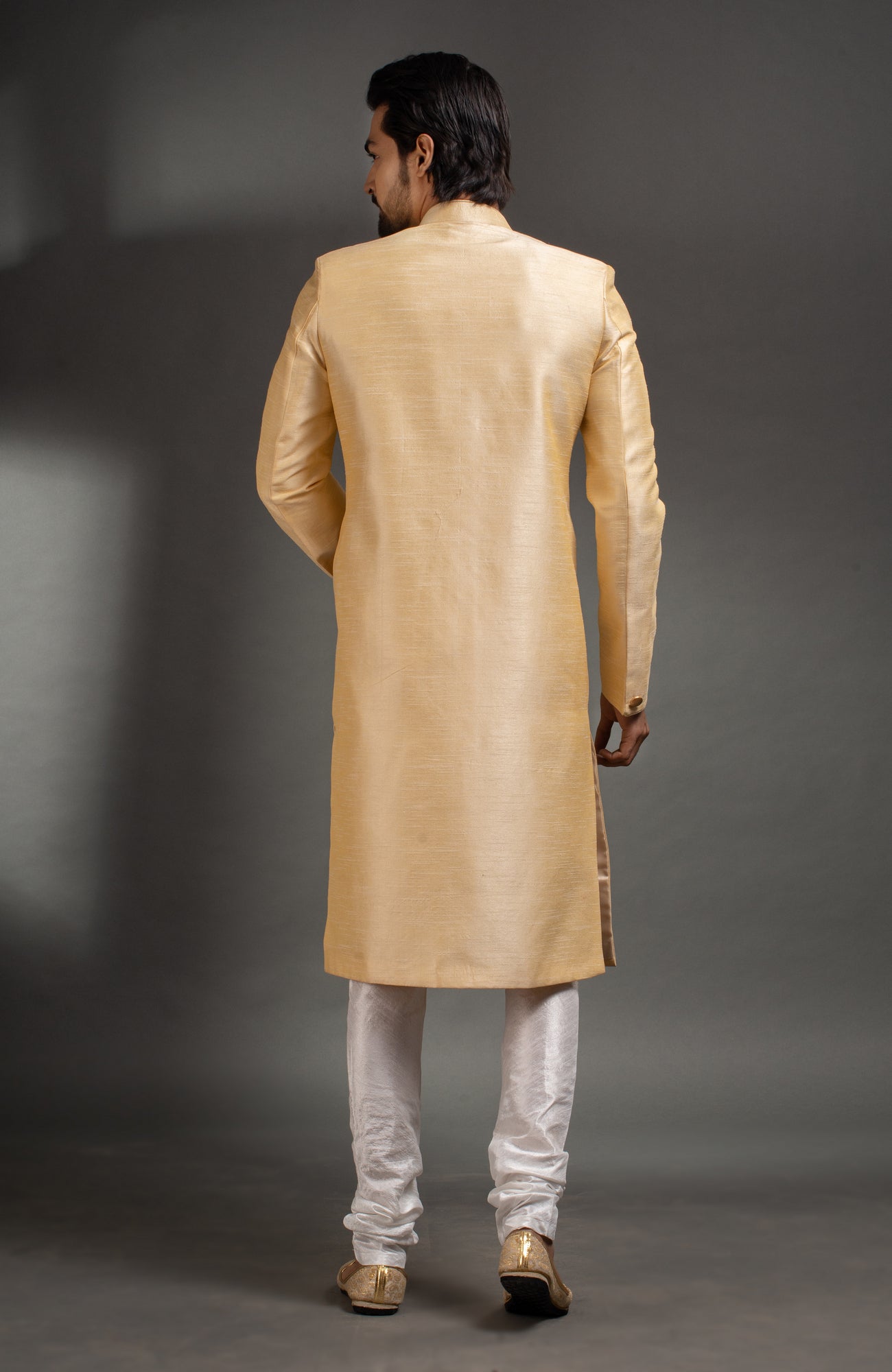 HAMSAFAR Men’s Golden Poly Dupion Sherwani