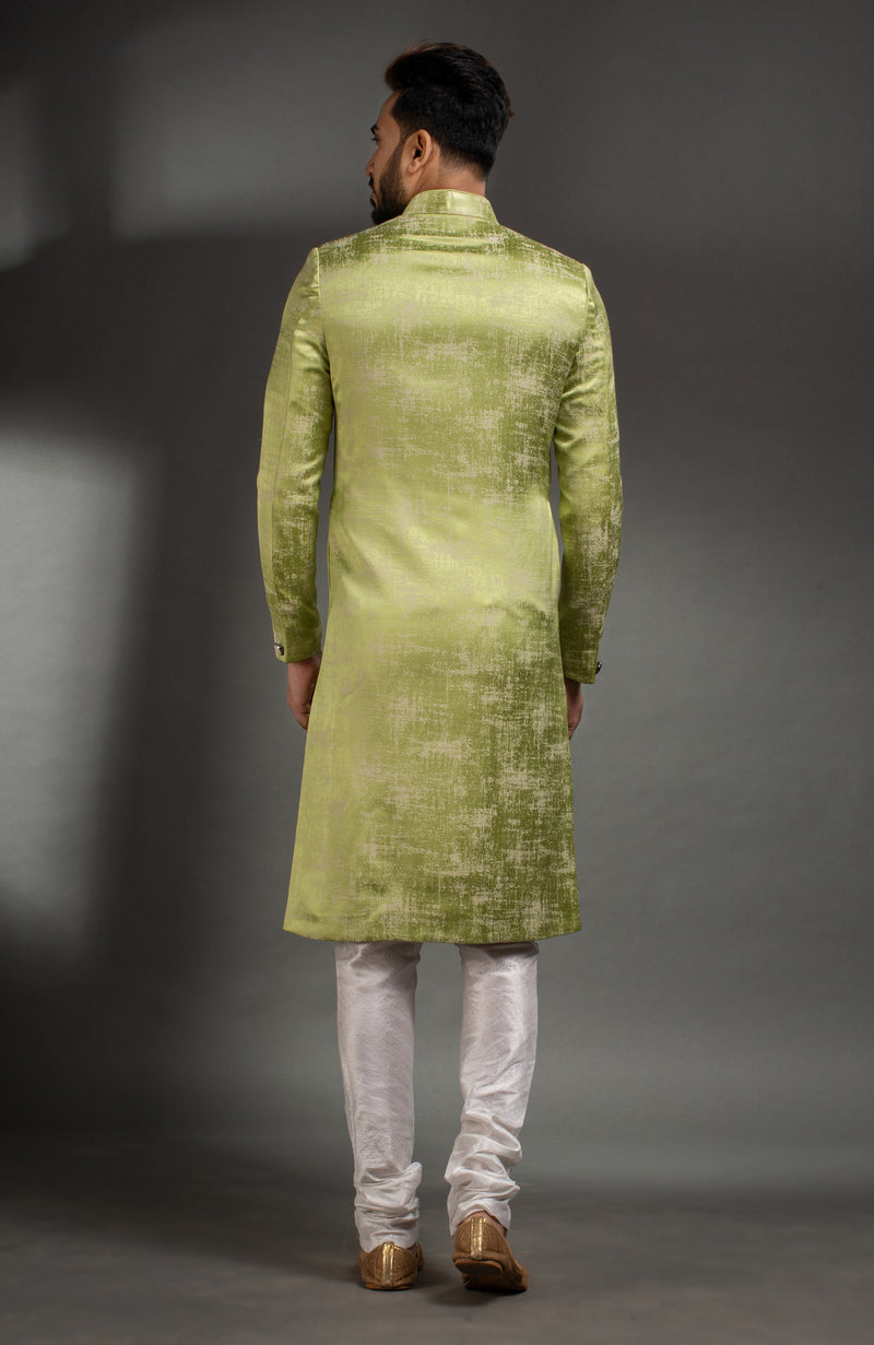 HAMSAFAR Men’s Mint Green Poly Viscose Sherwani