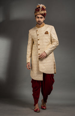 HAMSAFAR Men’s Ivory Poly Dupion Sherwani